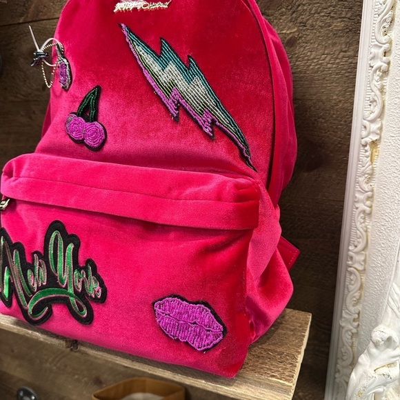 Betsey Johnson Pink Velvet Patch Backpack main image 8